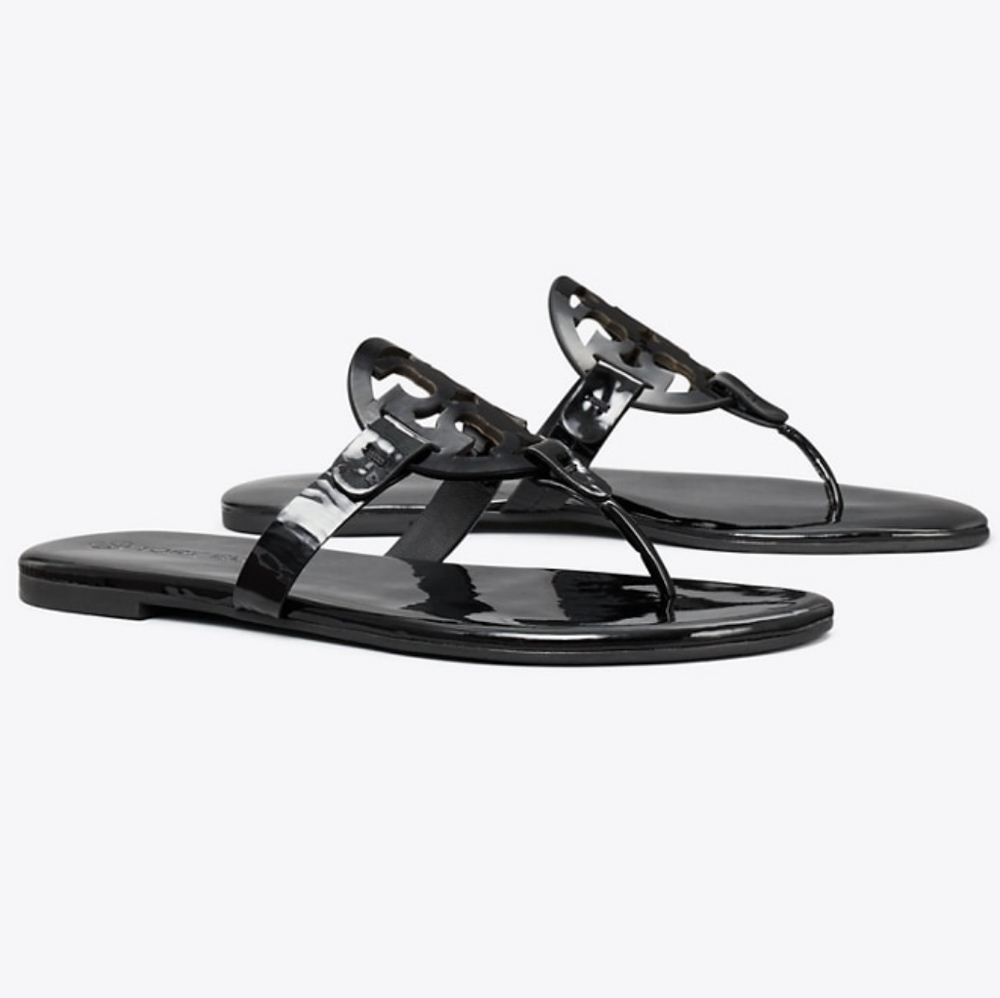 Tory Burch Miller Soft Sandal Black Patent Size 8.5 - Picture 1 of 11